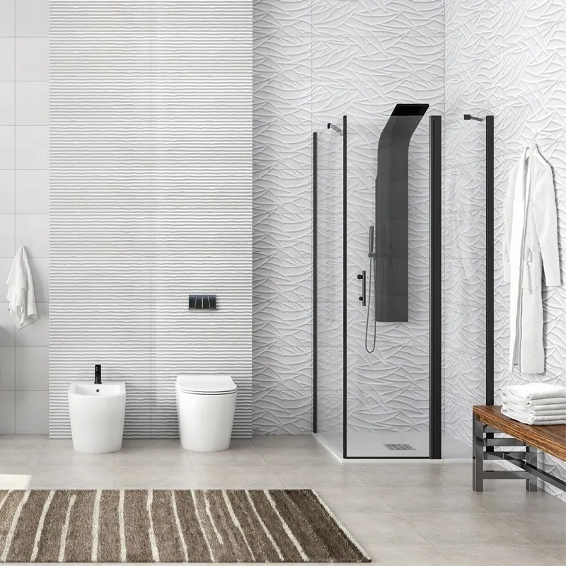 Kamalu - Box doccia 70x105cm finitura nera battente e fisso 70cm | KPX2800N