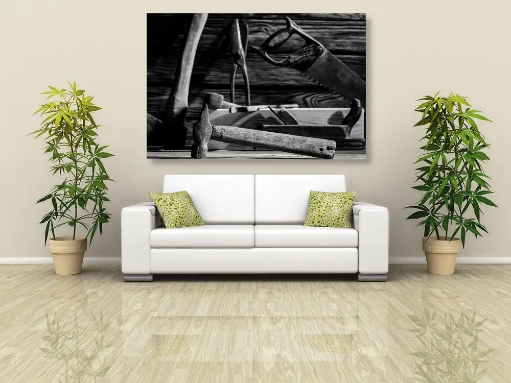 Quadro su tela – Attrezzi da carpentiere in bianco e nero