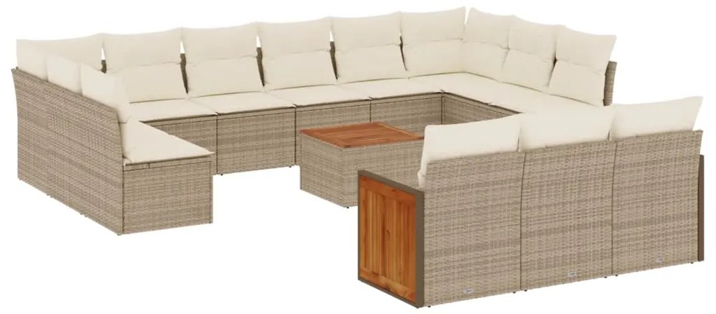 Set Divani da Giardino 14pz con Cuscini in Polyrattan Beige