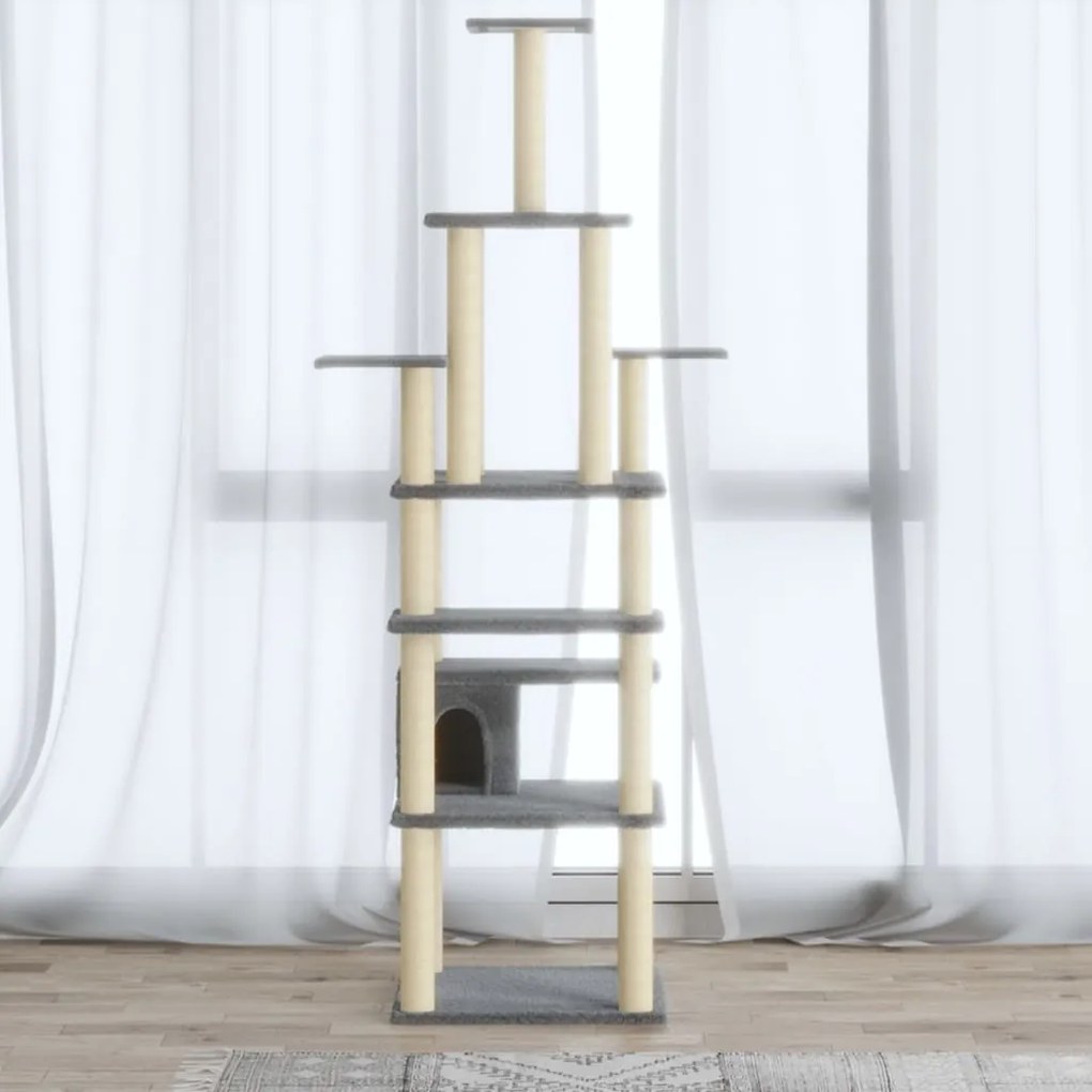 Albero per gatti con tiragraffi in sisal grigio chiaro 183 cm