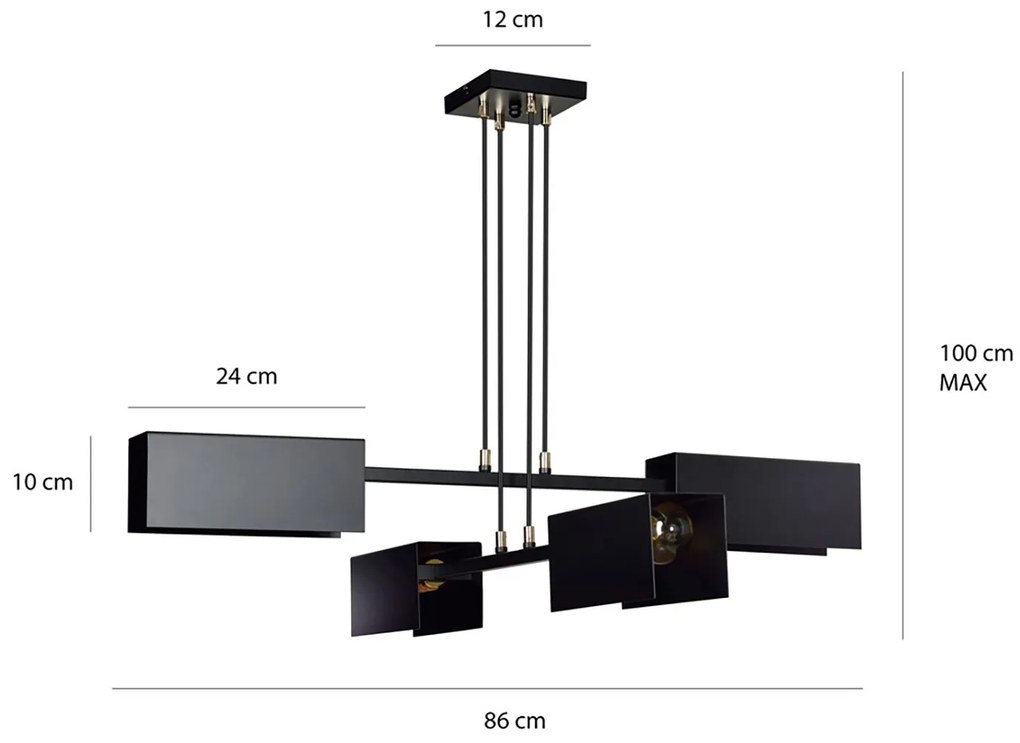Lampadario Minimal Yuhuang Acciaio Nero 4 Luci E27 Ip20