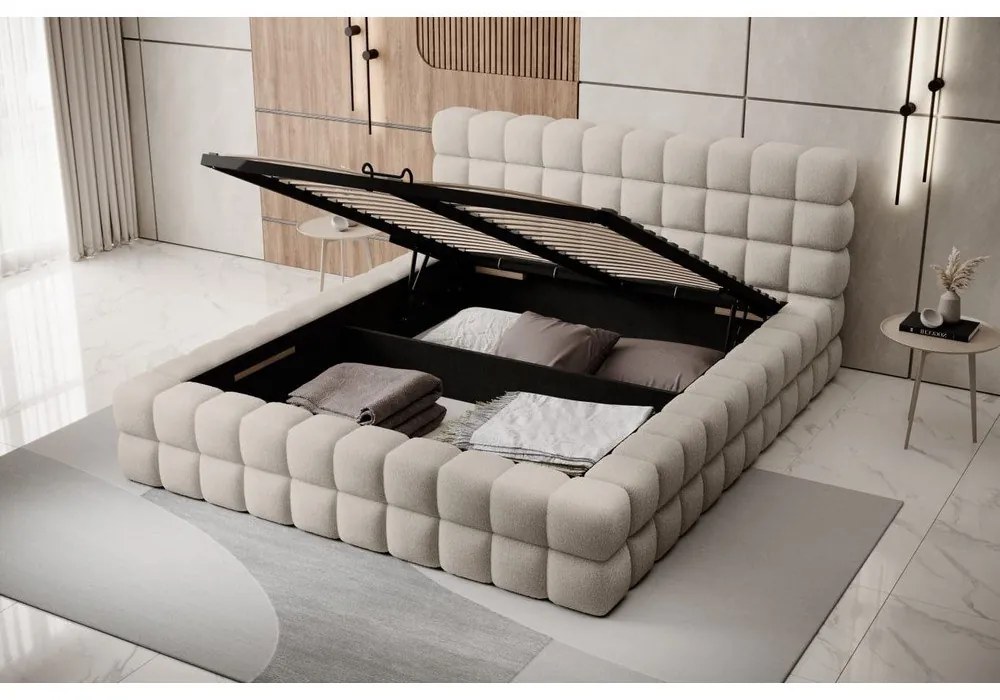 Letto matrimoniale imbottito beige con contenitore e rete inclusi 140x200 cm Dizzle – ELTAP