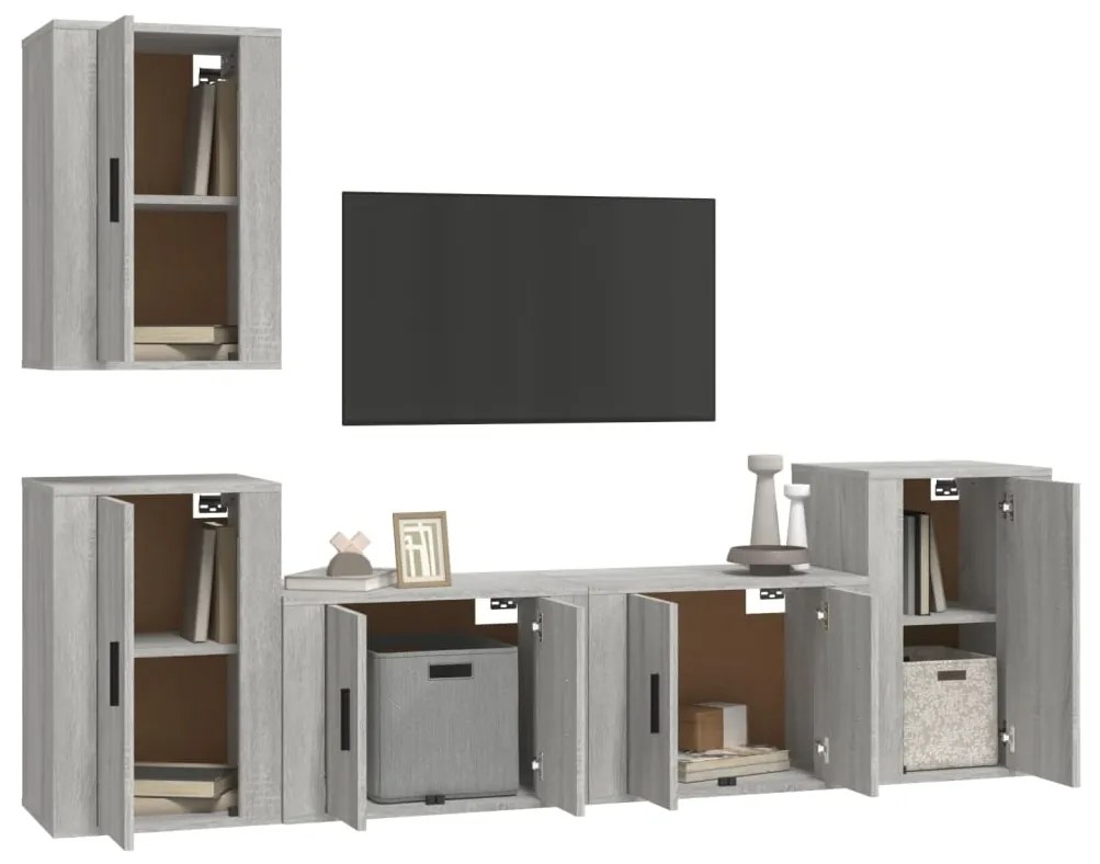 Set di mobili porta tv 5 pz grigio sonoma in legno multistrato