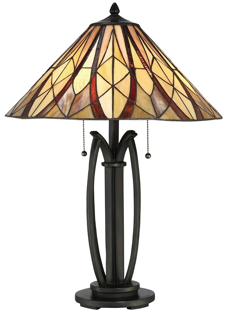 Lampada Da Scrivania Tiffany Victory Vetro Bronzo Valiant 2 Luci E27