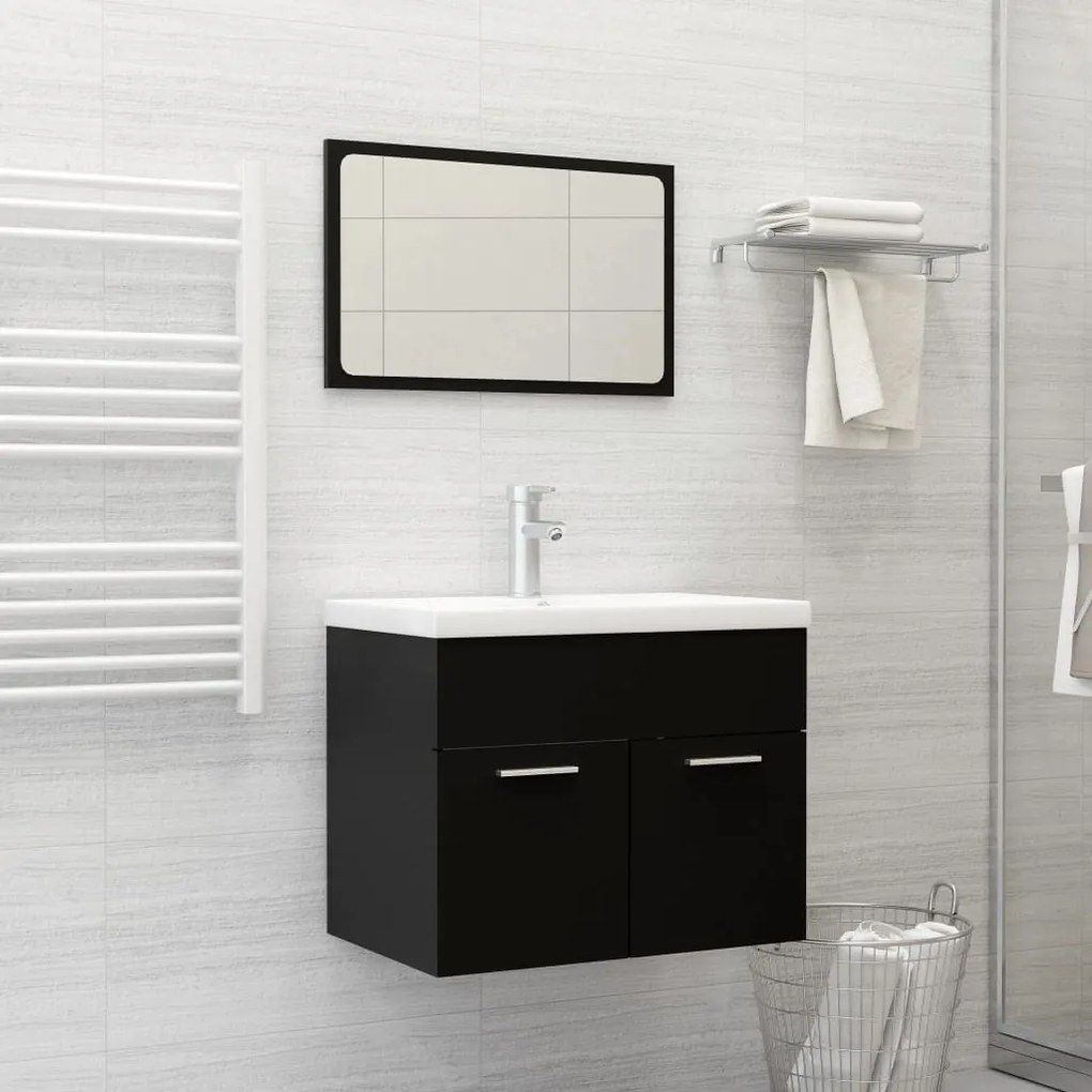 Set Mobili Da Bagno 2 Pz Nero İn Legno Multistrato /