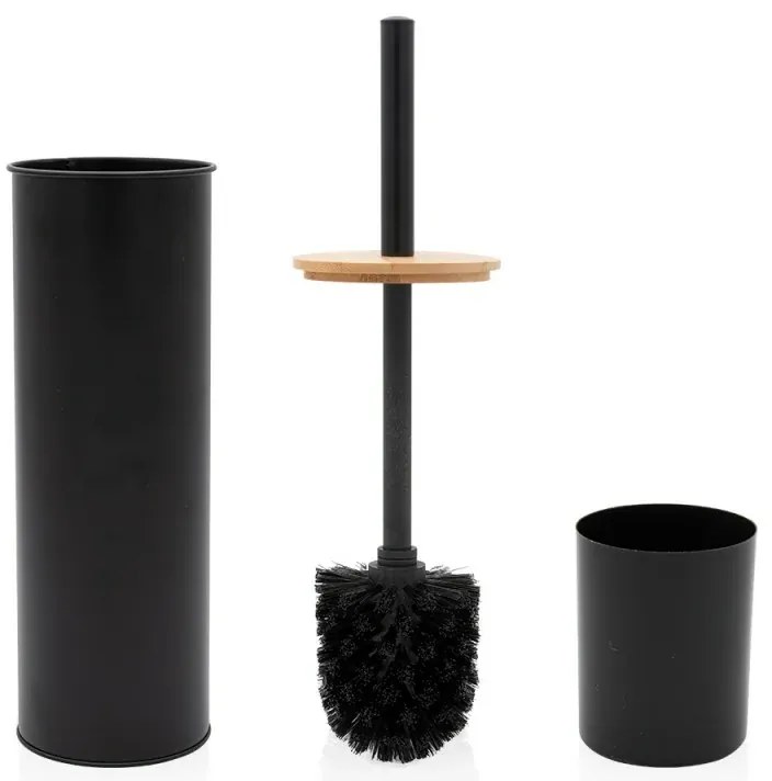 Set accessori bagno scopino e pattumiera nero in acciaio e bambù Haiti