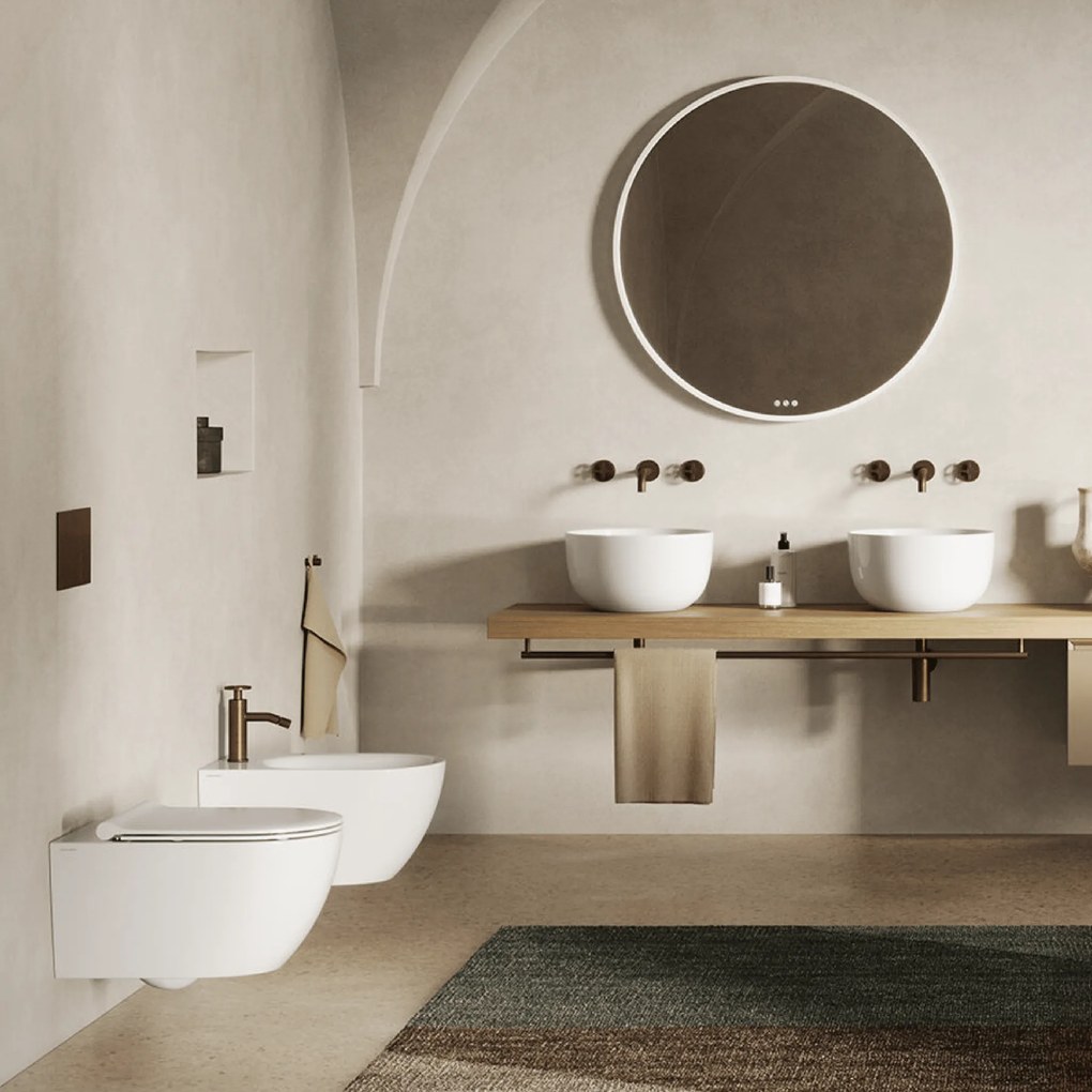 Coppia Di Sanitari Sospesi Senza Brida Ceramica Catalano "Sfera 50" Bianco Lucido