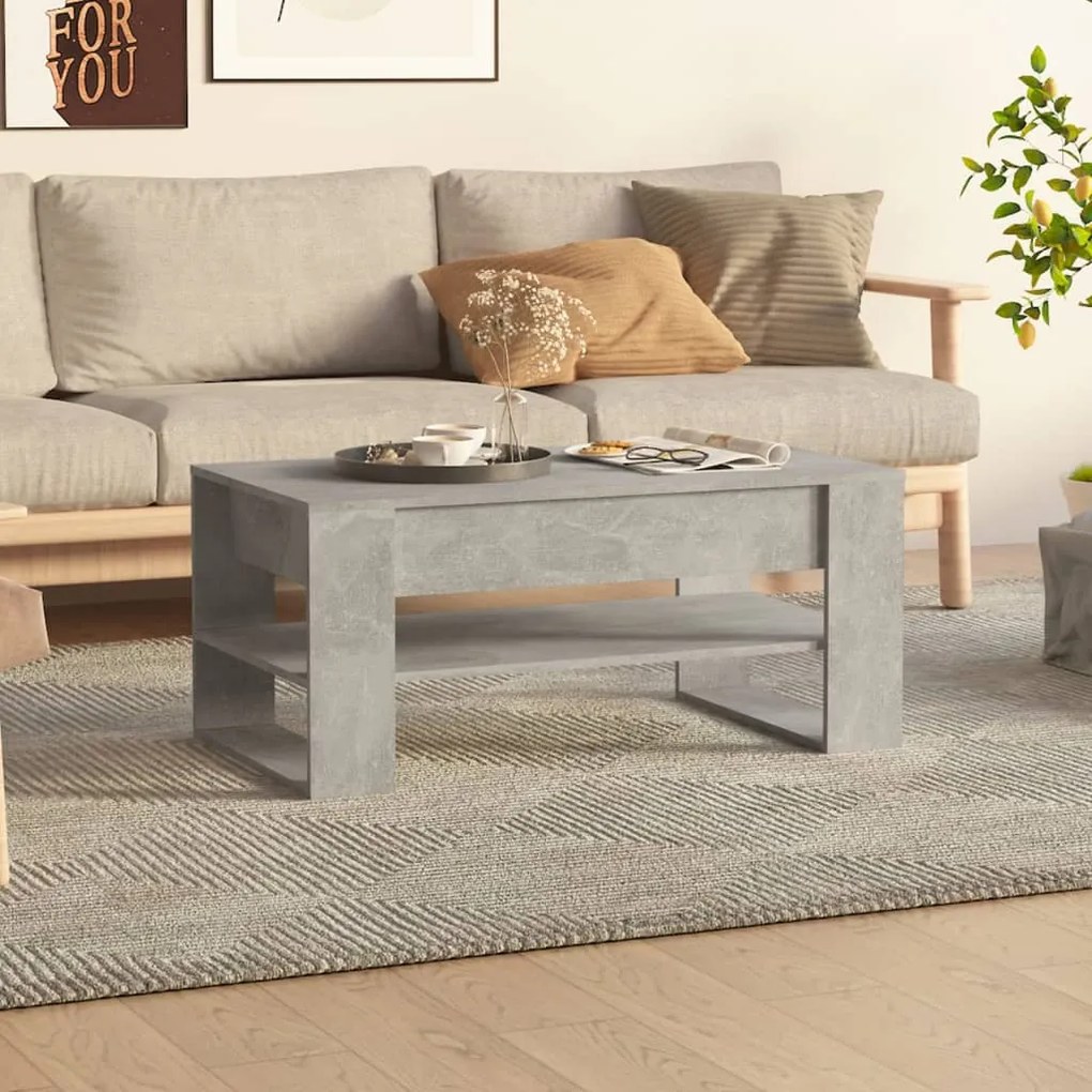 Tavolino Salotto Grigio Cemento 102x55x45 Cm Legno Multistrato /