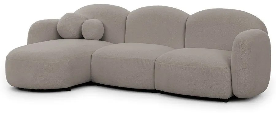 Divano angolare grigio (con penisola a sinistra/con chaise lounge) con rivestimento in bouclé Orbit – Ropez