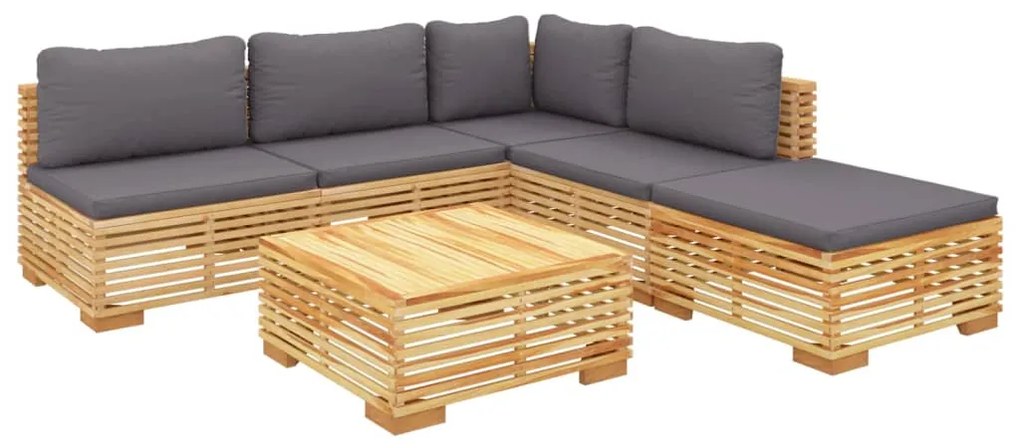 Set divani da giardino 6 pz con cuscini legno massello di teak