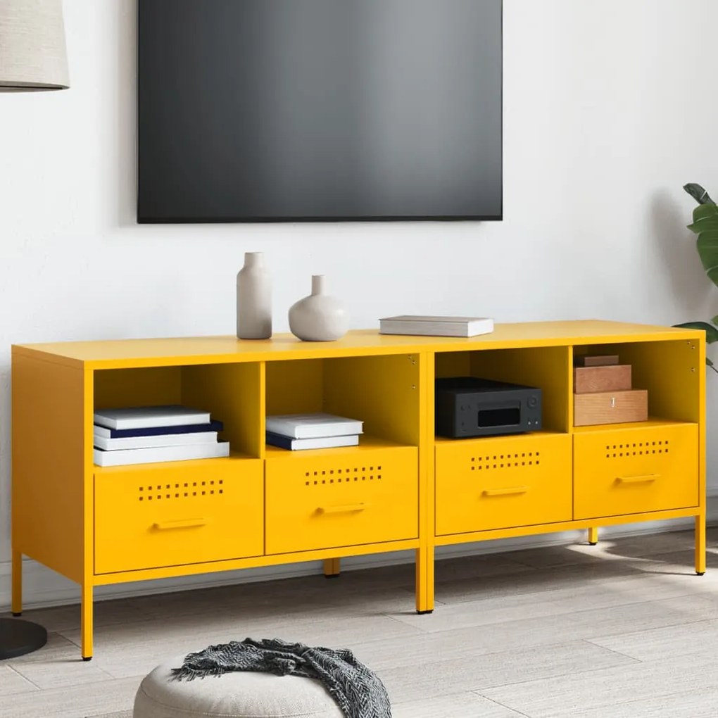 Mobili Tv 2 Pz Giallo Senape 68x39x50,5 Cm İn Acciaio /
