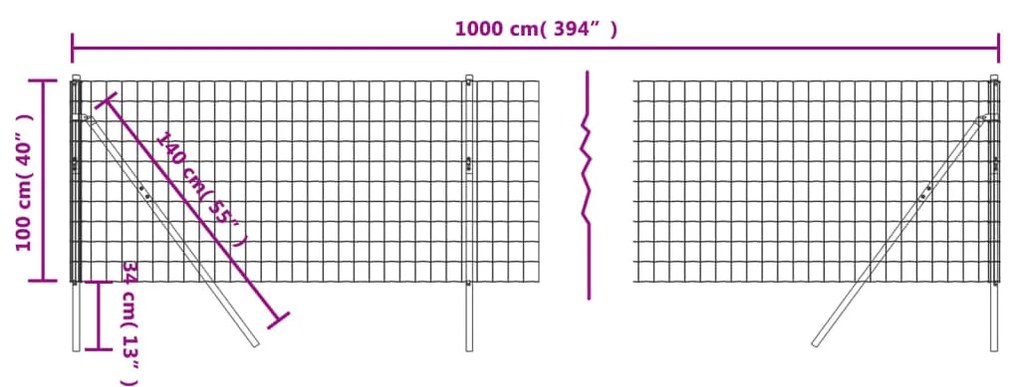 Recinzione Metallica Antracite 1x10 m in Acciaio Zincato