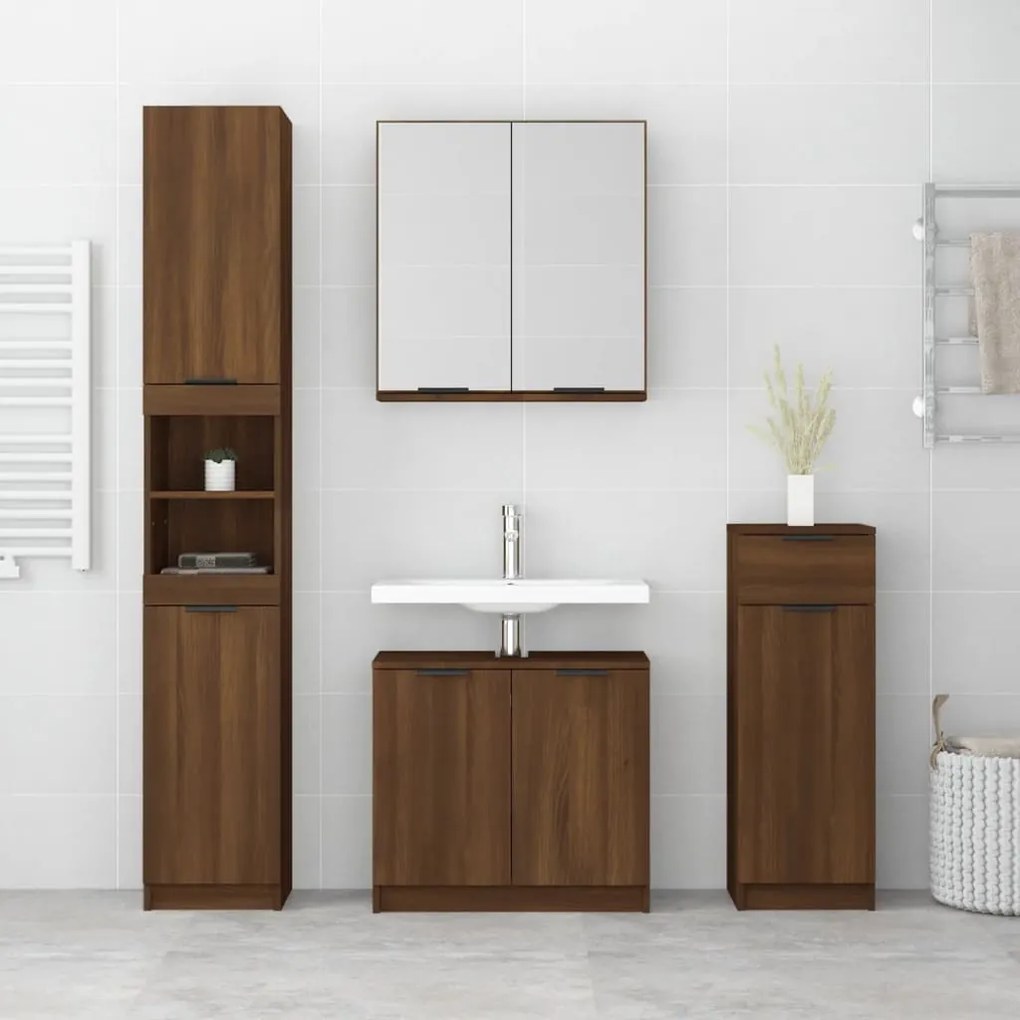 Set mobili da bagno 4 pz rovere marrone in legno multistrato