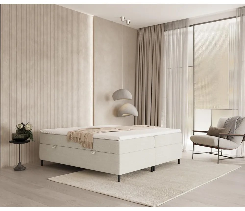 Letto boxspring crema con contenitore 140x200 cm Araya - Maison de Rêve