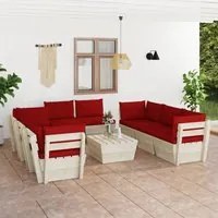 Set Divani da Giardino su Pallet 9 pz con Cuscini Legno Abete 3063657