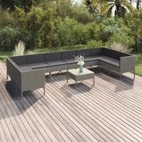 Set Divani da Giardino 11 pz con Cuscini in Polyrattan Grigio cod mxl 41999