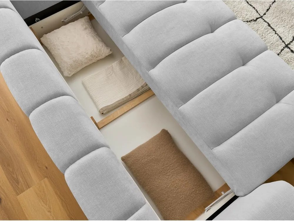 Divano grigio chiaro allungabile e con contenitore 251 cm Fuji – Bobochic Paris