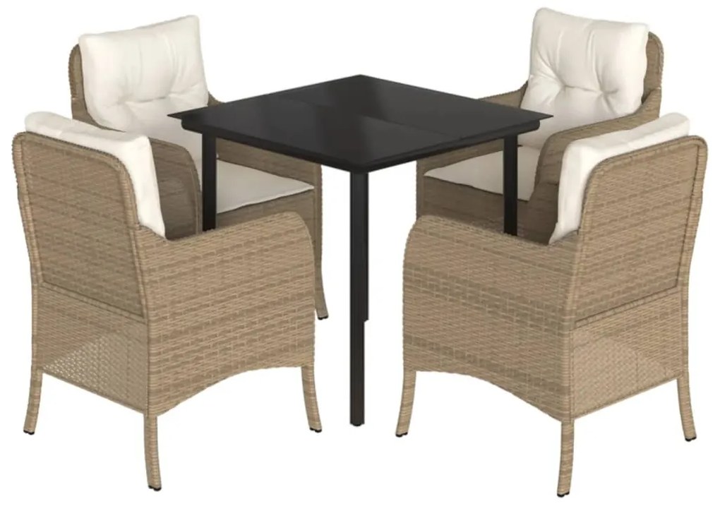 Set da pranzo da giardino 5 pz con cuscini beige in polyrattan