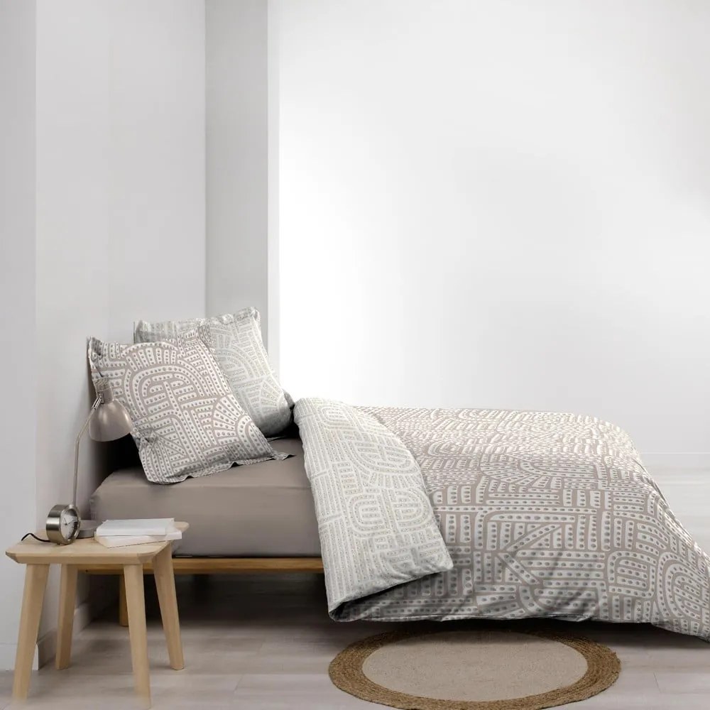 Set copripiumino e federa bianco/beige in percalle di cotone per letto matrimoniale ed esteso 240x220 cm Eliot – douceur d'intérieur