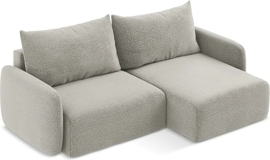 Divano angolare grigio chiaro allungabile/con contenitore (con penisola a destra) Kalena – Makamii