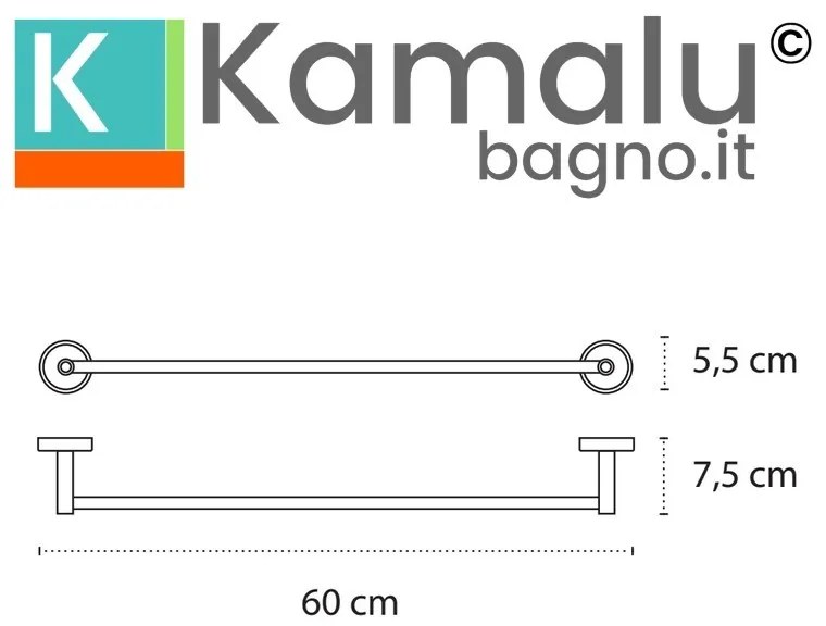 Kamalu - Portasalvietta barra 60 cm in acciaio inox e dettagli in abs bianco | NICO-B