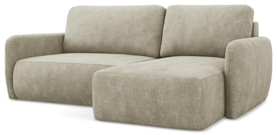 Divano angolare beige allungabile/con contenitore (con penisola a destra/con chaise lounge) con rivestimento in ciniglia Lilo – Makamii