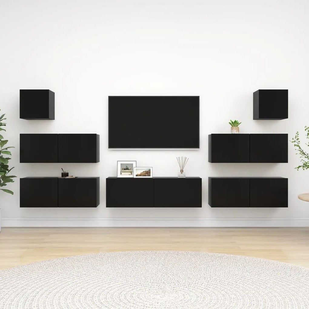 Set Di Mobili Porta Tv 7 Pz Nero İn Legno Multistrato /