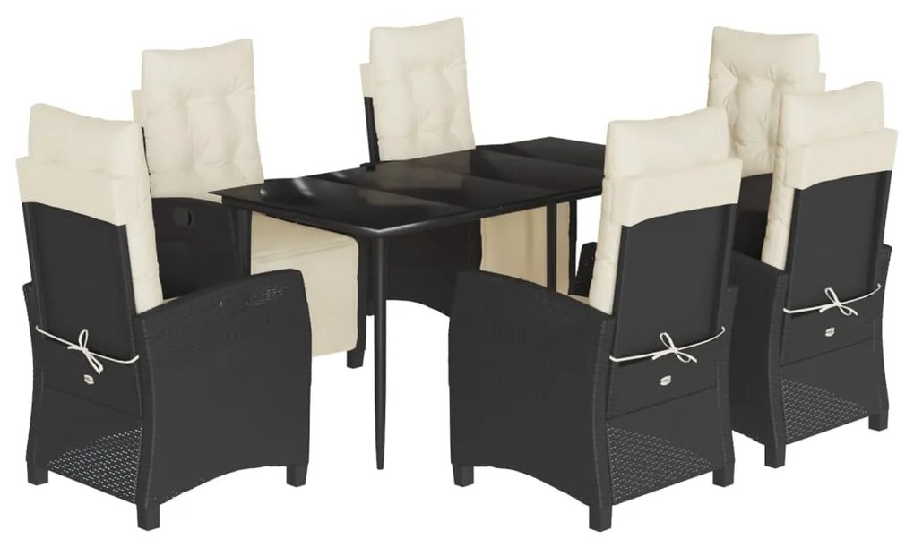 Set da pranzo da giardino 7 pz nero con cuscini in polyrattan