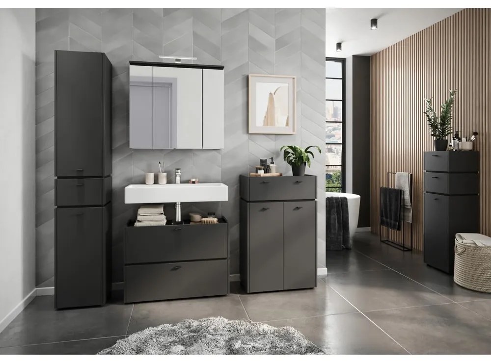 Mobile bagno antracite con specchio e illuminazione 76x74 cm Modesto - Germania