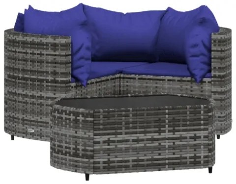 Set Divani da Giardino 4 pz con Cuscini in Polyrattan Grigio