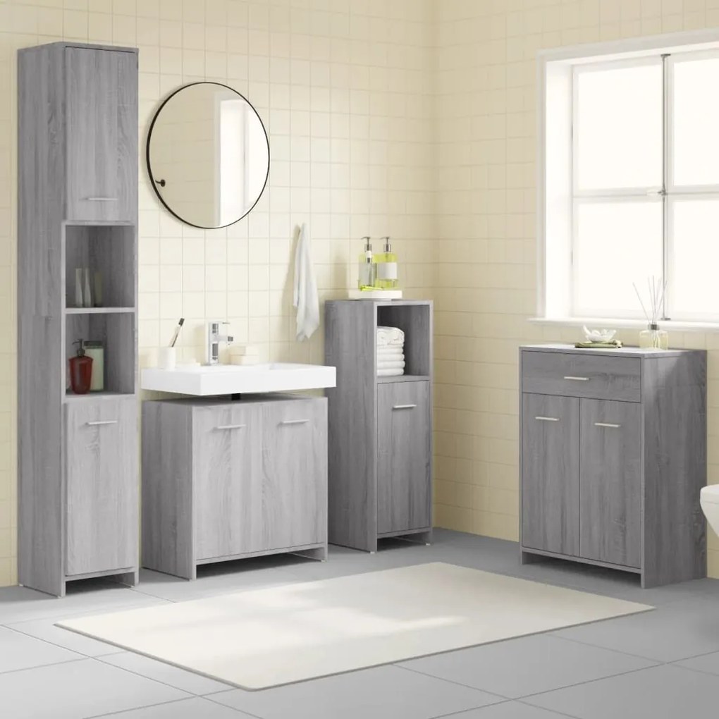 Set Mobili Da Bagno 4 Pz Grigio Sonoma İn Legno Multistrato /