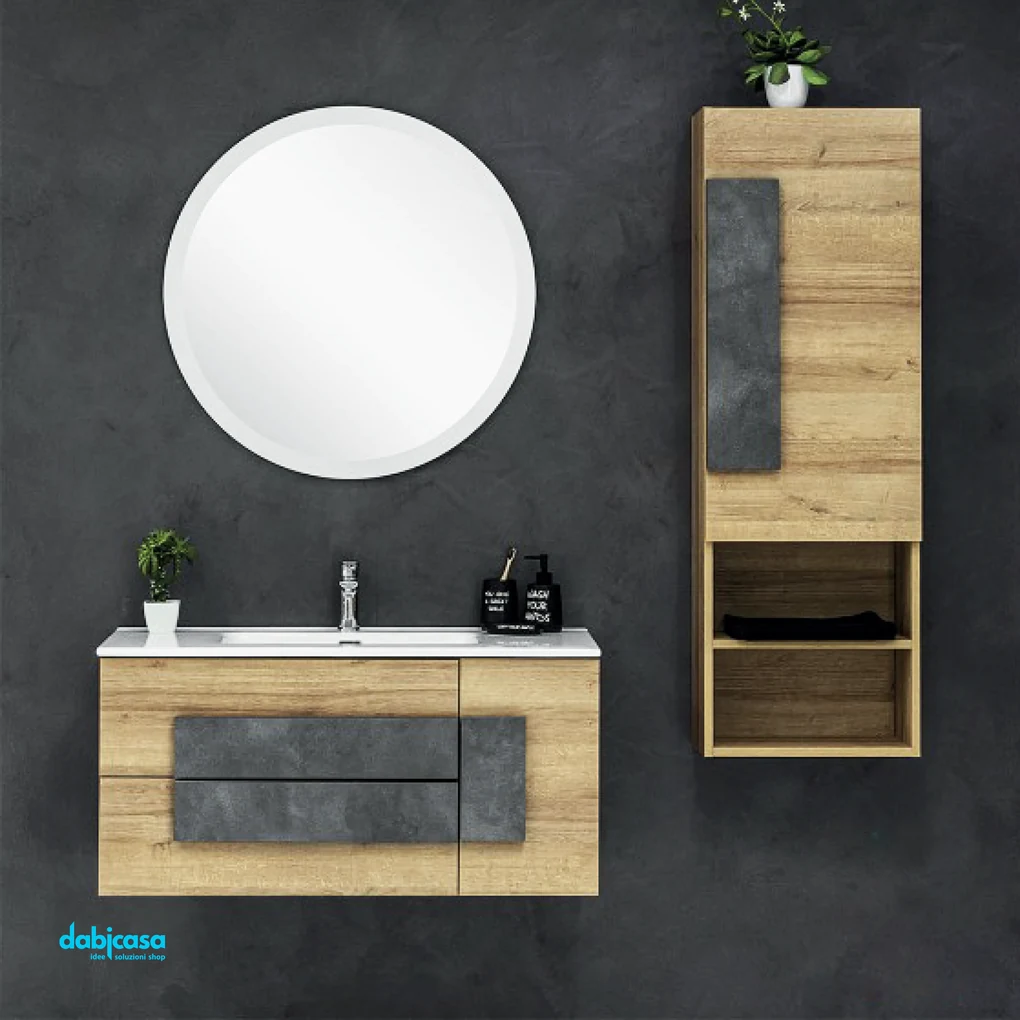 Mobile bagno sospeso 60 cm Master rovere miele con specchio