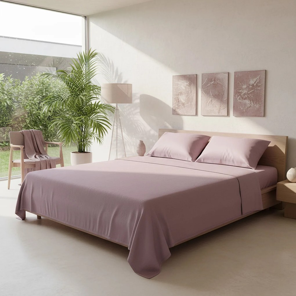 Completo letto matrimoniale cotone malva