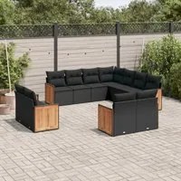 Set Divani da Giardino 11 pz con Cuscini in Polyrattan Nero 3228176