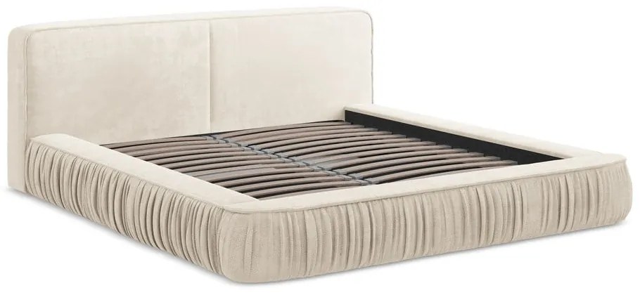 Letto matrimoniale imbottito color crema con contenitore e rete inclusi 140x200 cm Keoni – Makamii