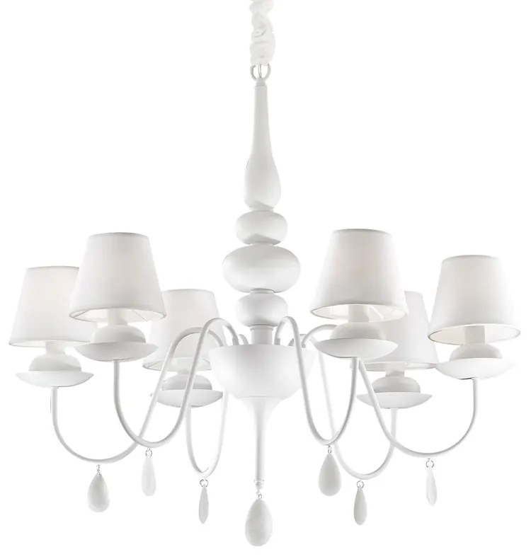 Lampadario Shabby Chic-Provenzale Blanche Metallo Bianco 6 Luci E14