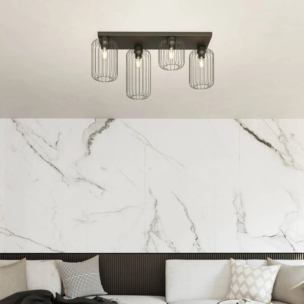 EMIBIG LIGHTING Plafoniera Barn, a 4 luci, 83 cm, nero, metallo, E27