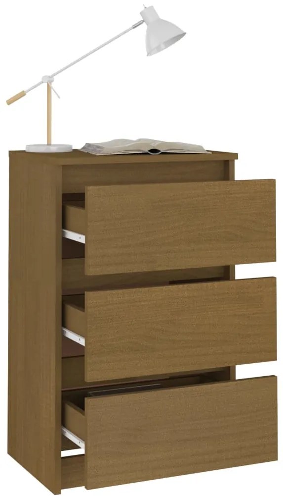 Comodino Miele 40x29,5x64 cm in Legno Massello di Pino