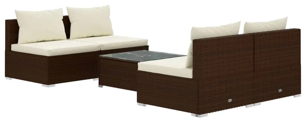 Set Divani da Giardino 5 pz con Cuscini in Polyrattan Marrone