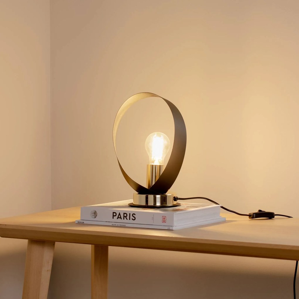 Euluna lampada da tavolo Petla, nero/oro, metallo, Ø 19 cm