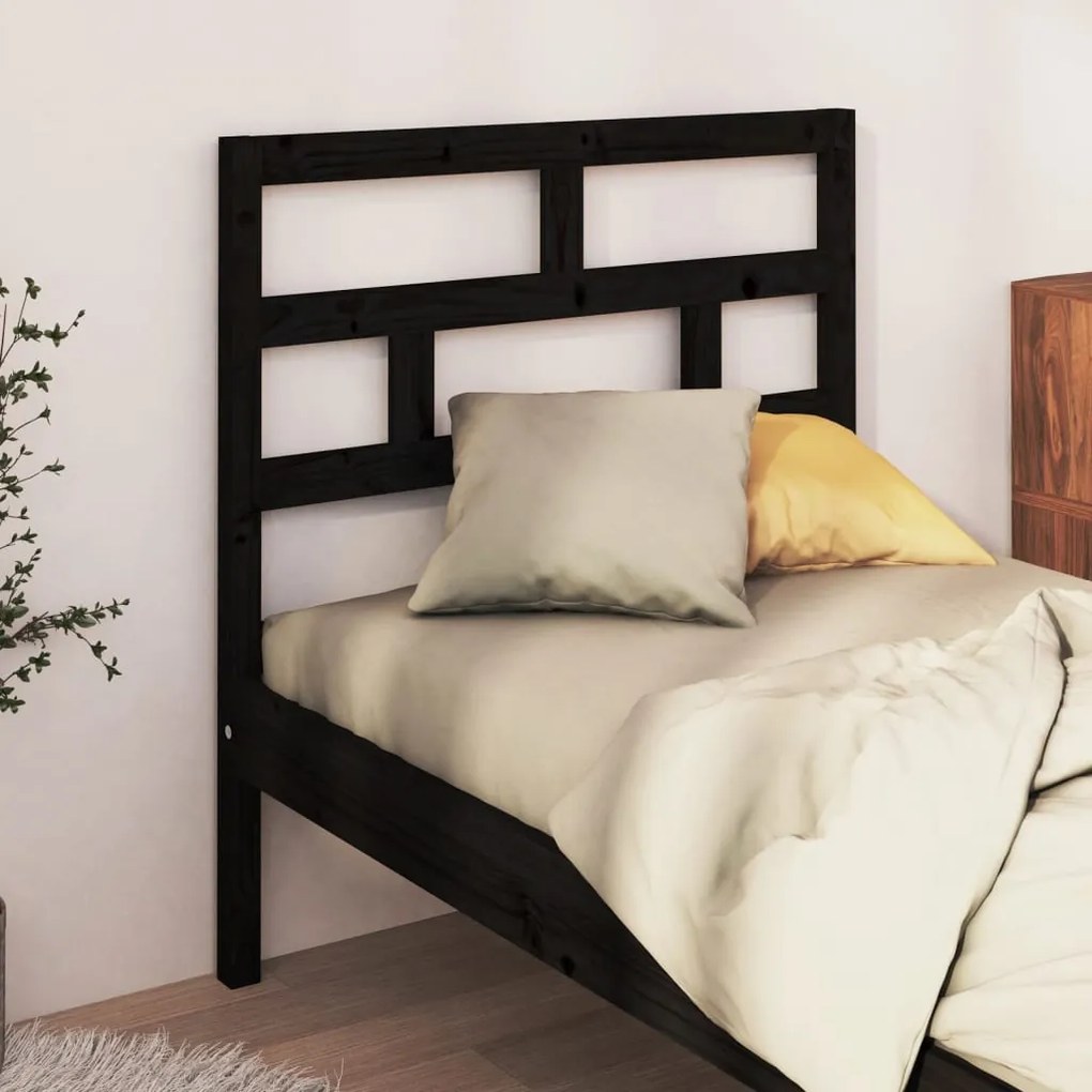 Testiera Per Letto Nera 96x4x100 Cm İn Legno Massello Di Pino /
