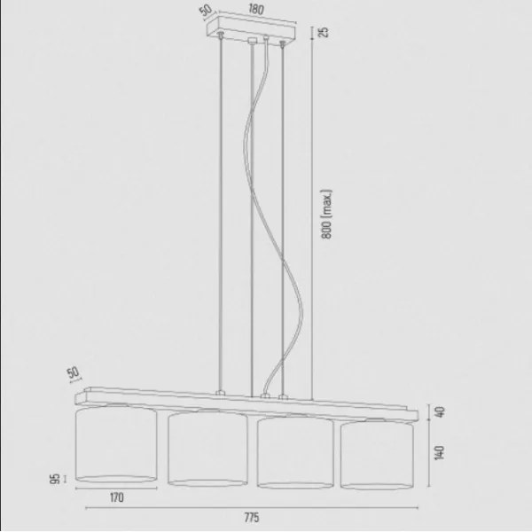 Argon 1814 - Lampadario a sospensione con filo CANOA 4xE27/15W/230V nero