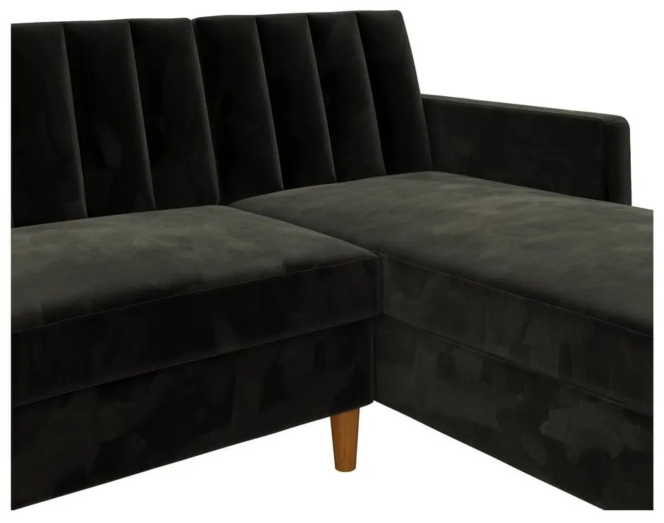 Divano letto variabile nero con superficie in velluto e vano portaoggetti Celine - Støraa