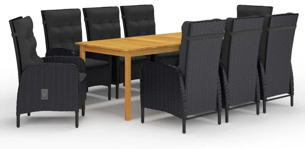 Set da pranzo da giardino 9 pz nero
