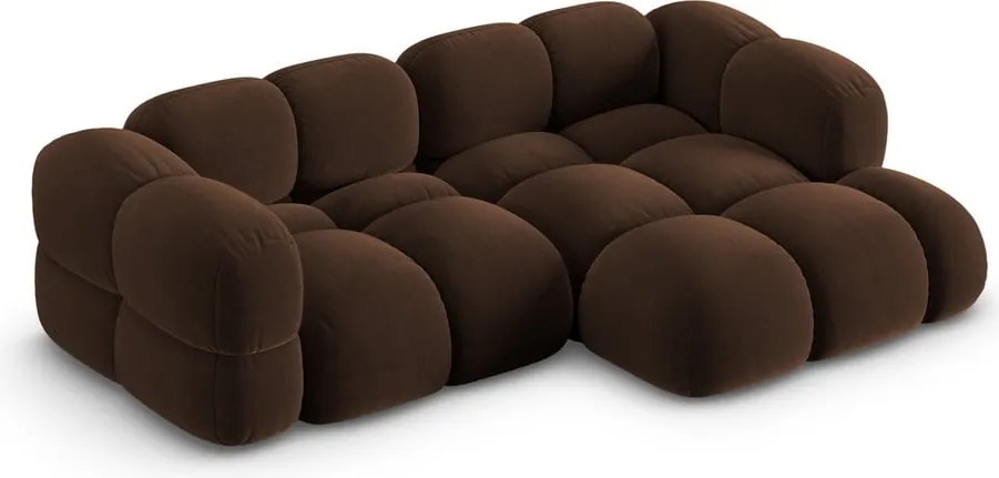 Divano angolare marrone scuro (con penisola a destra/con chaise lounge) con rivestimento in velluto Loretto – Cosmopolitan Design