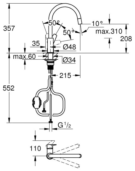 GROHE 30551000 - Miscelatore per lavello START EDGE 357 mm cromato lucido