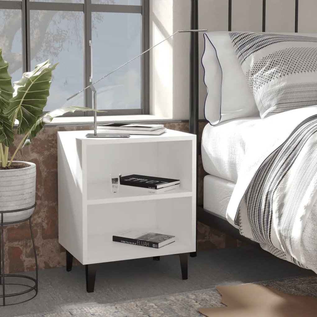 Comodini Con Gambe İn Metallo 2pz Bianchi 40x30x50 Cm /