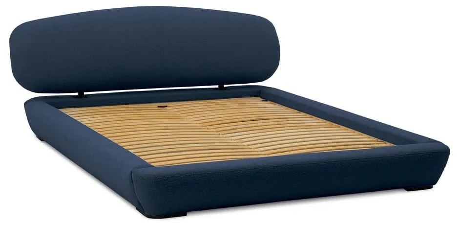 Letto matrimoniale imbottito blu scuro con doghe in legno 140x200 cm Odette - Scandic