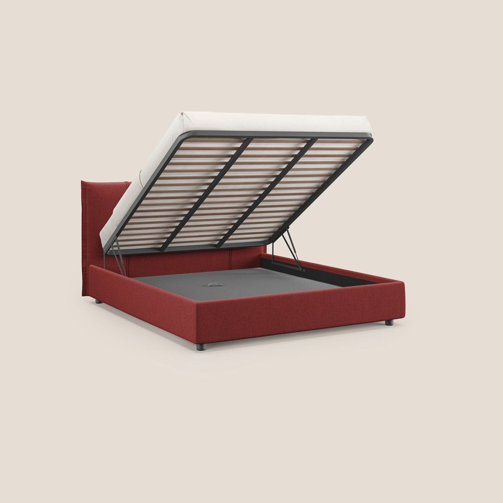 Alicia letto imbottito con vano contenitore in tessuto impermeabile T14 rosso