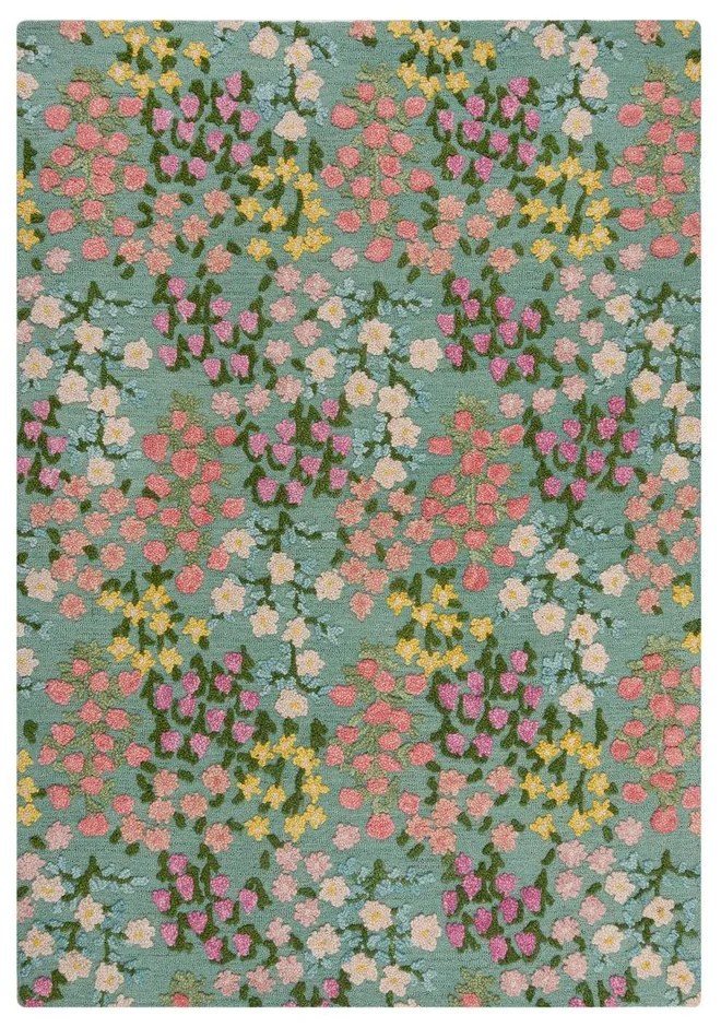 Tappeto color menta in lana tessuto a mano 120x170 cm Emilia Floral – Flair Rugs